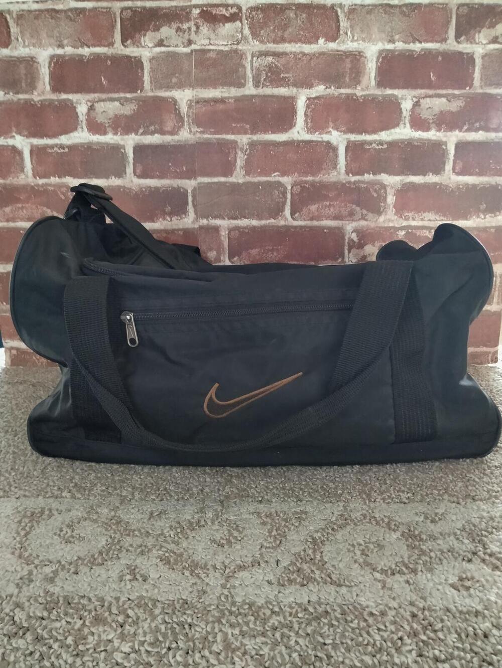 Vintage Nike Duffel Bag Black 90s Swoosh Logo Retro Gym Travel
